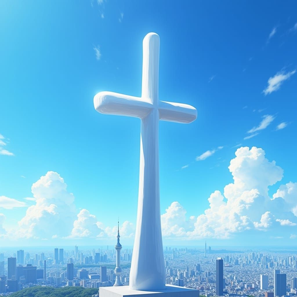 White Cross Over Tokyo in Anime Style