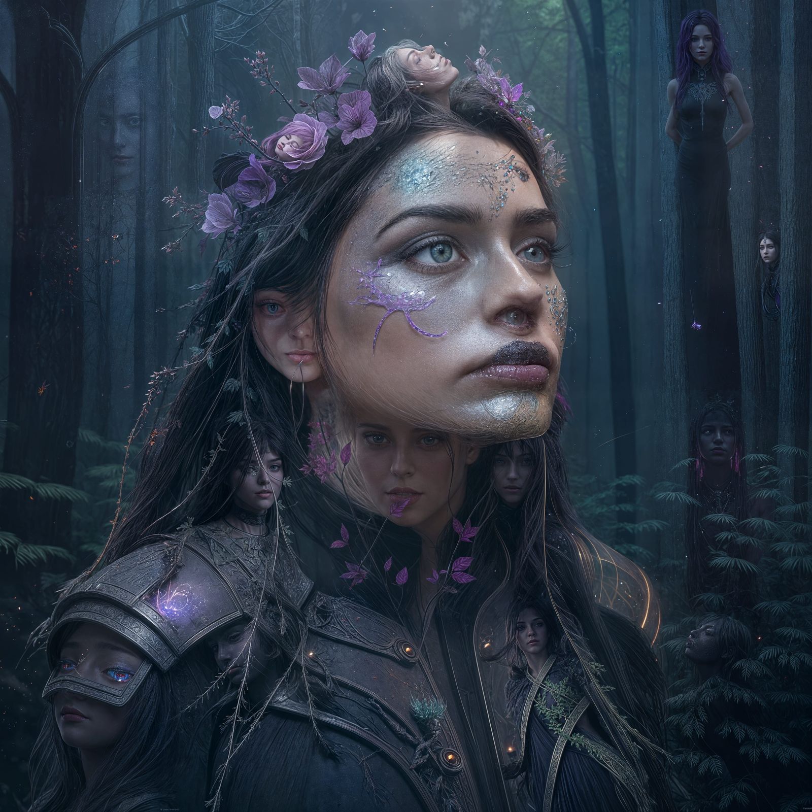 Futuristic Woman with Crows: Dark Fantasy Art