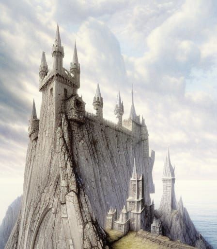 Elvish Castle on Rock Facing the Sea