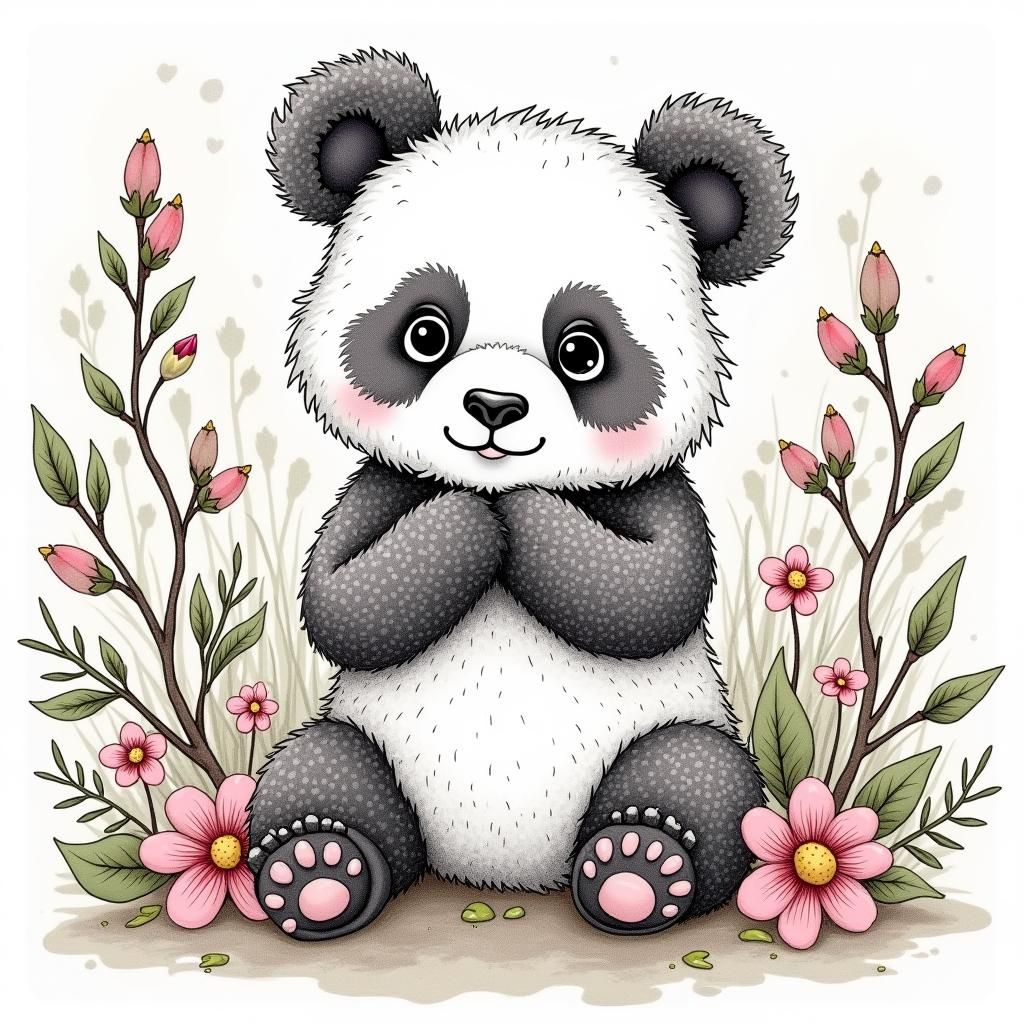 Cute Panda Coloring Page in Whimsical Style