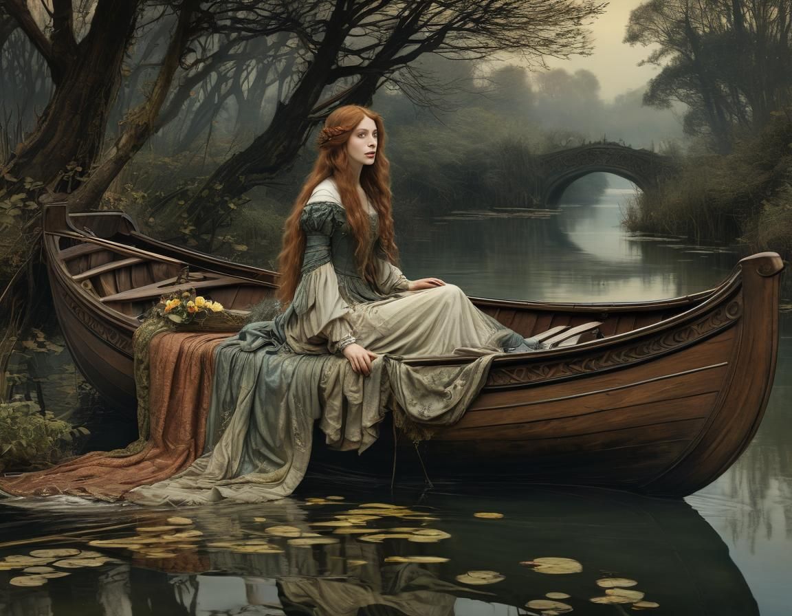 Lady of Shalott, Vintage Storybook Illustration