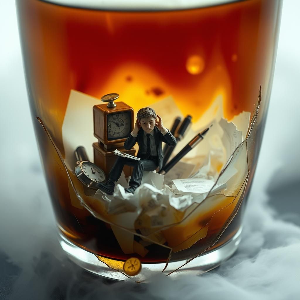 Stressed Worker in Fractured Glass: Digital Art