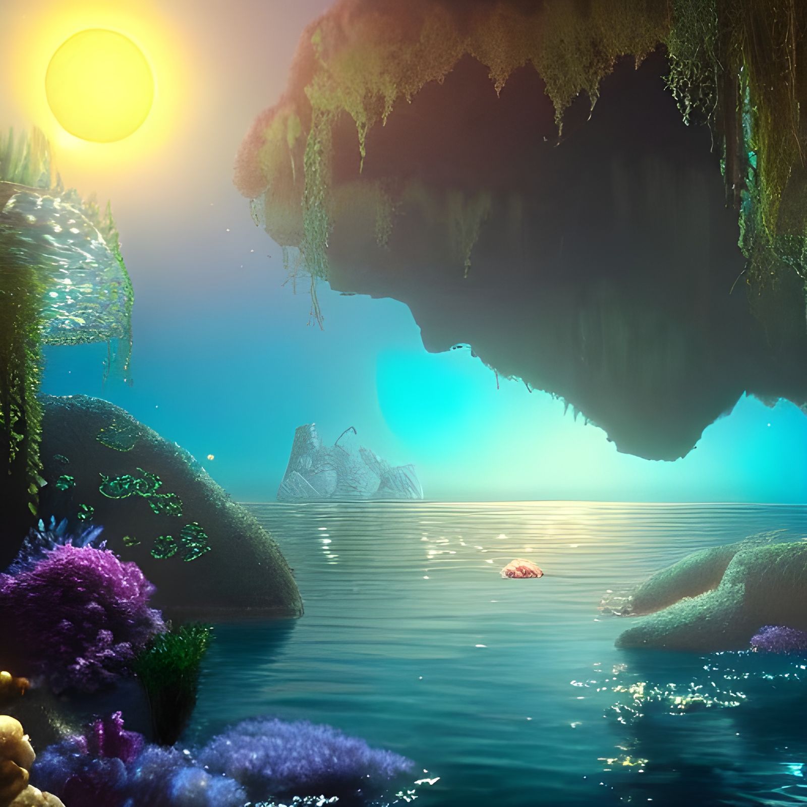 Iridescent Mermaid Castle in Underwater Dreamscape