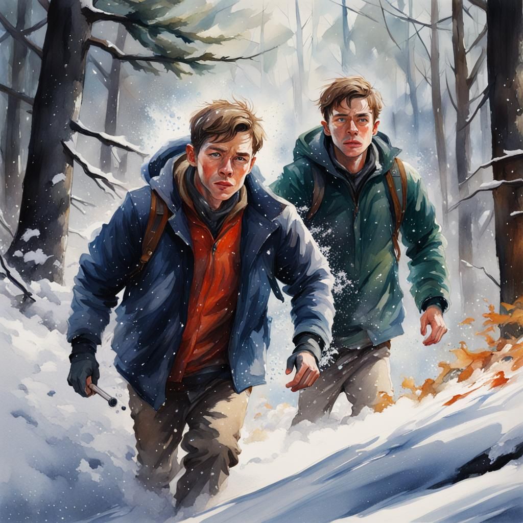 Boys Hiking in the Snow