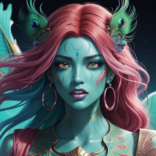 Dragon Woman Portrait in Graffiti Art Style