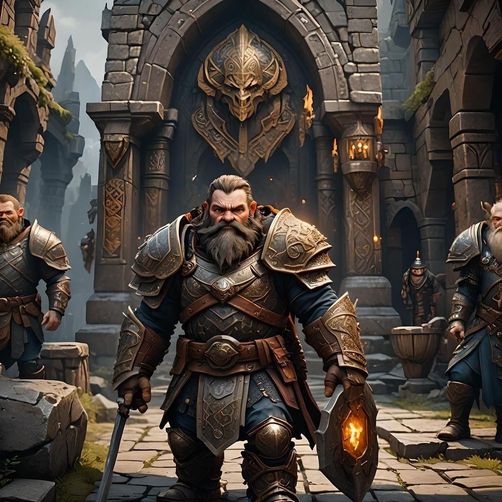 Dwarf Warrior in Detailed Armor, Fantasy Concept Art
