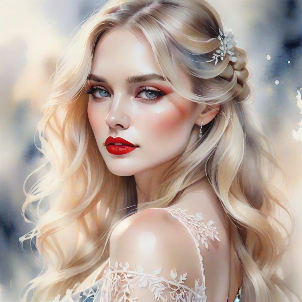 Sensual Watercolor Portrait in Delicate Lace