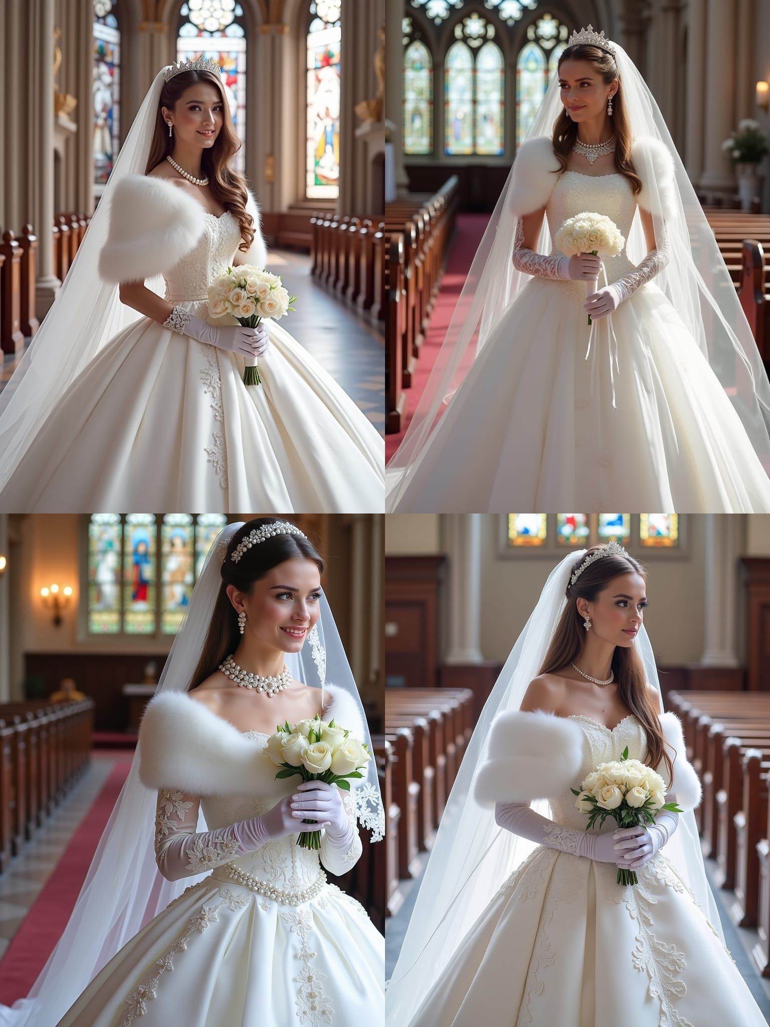 Elegant Bride in White Satin Tulle Wedding Dress