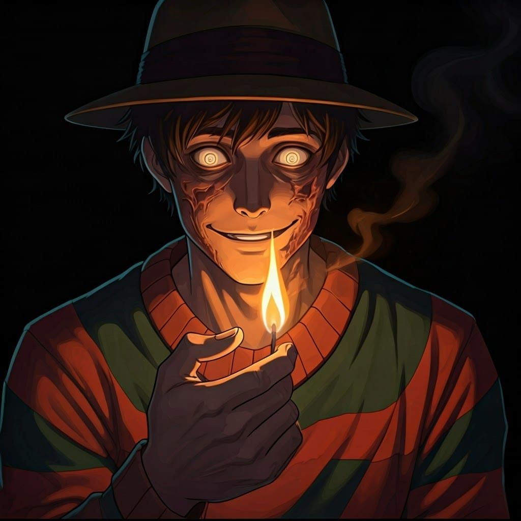 Man with Burned Face in Anime Style