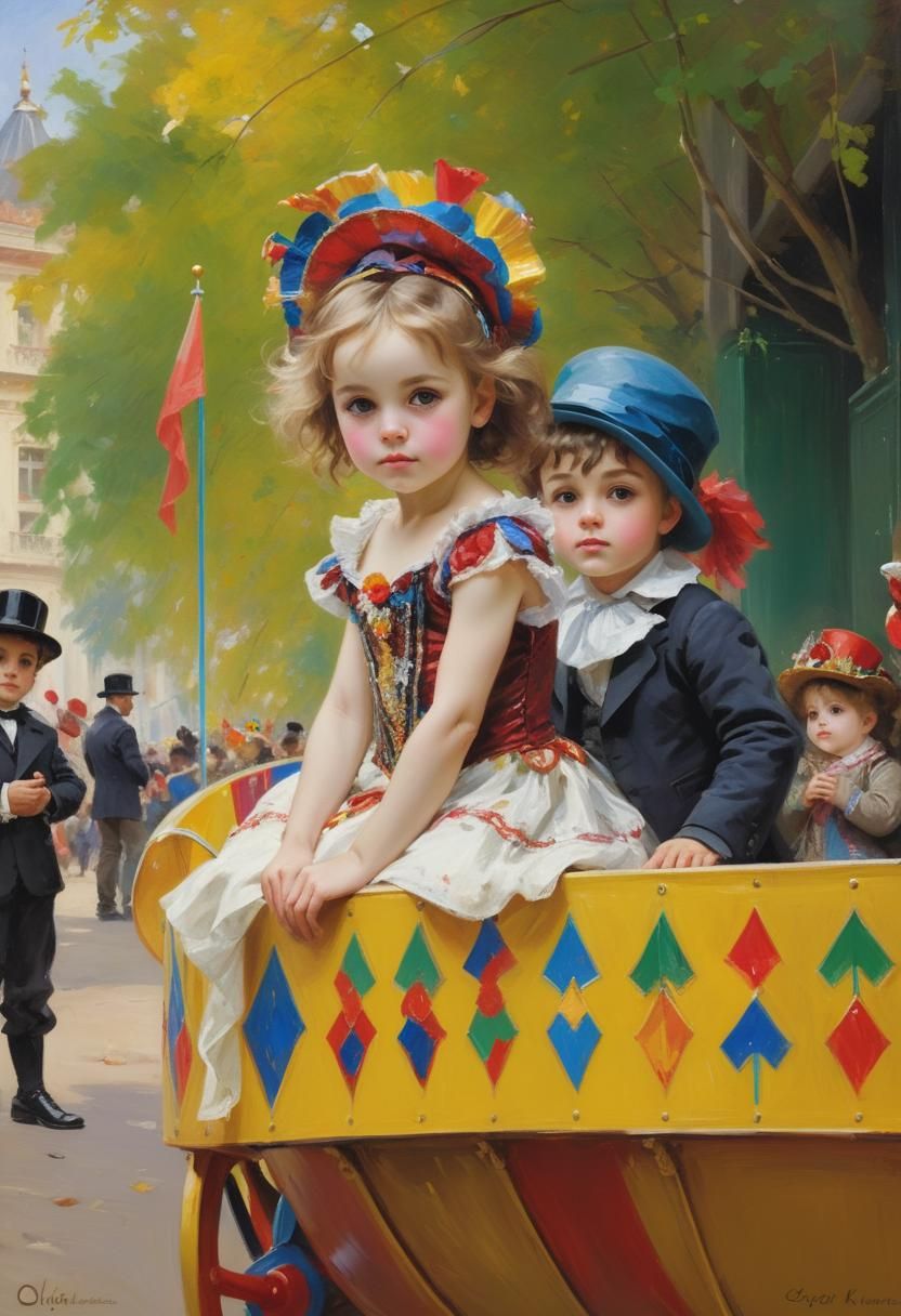 Child Watches Carnival Parade, Classical Art Style