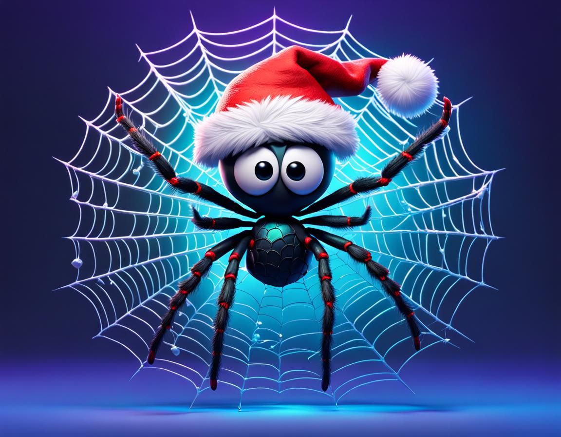 Happy Spider Santa in Icy Web, Pixar-style 3D Art