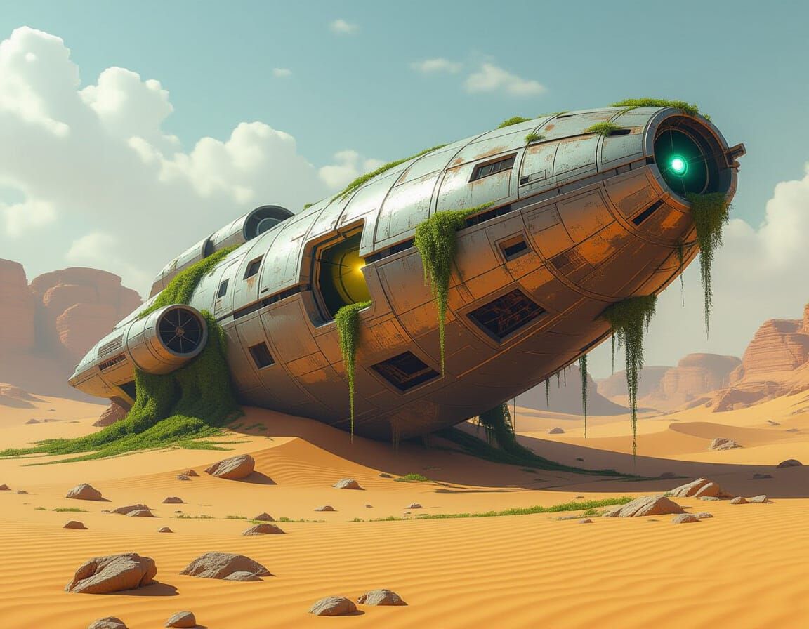 Derelict Spaceship in Desert Sands, Baroque Chiaroscuro Styl...