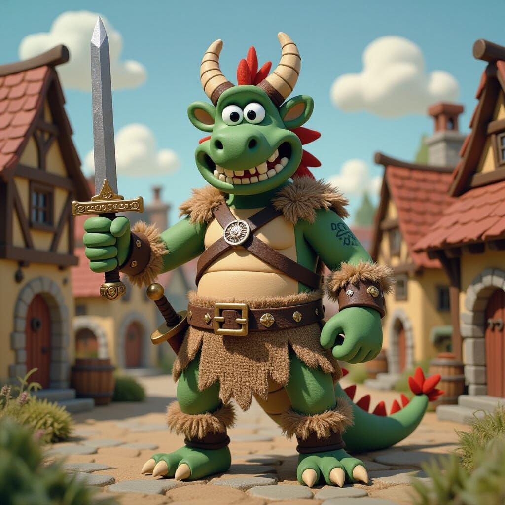 Dragon Barbarian in Claymation Style