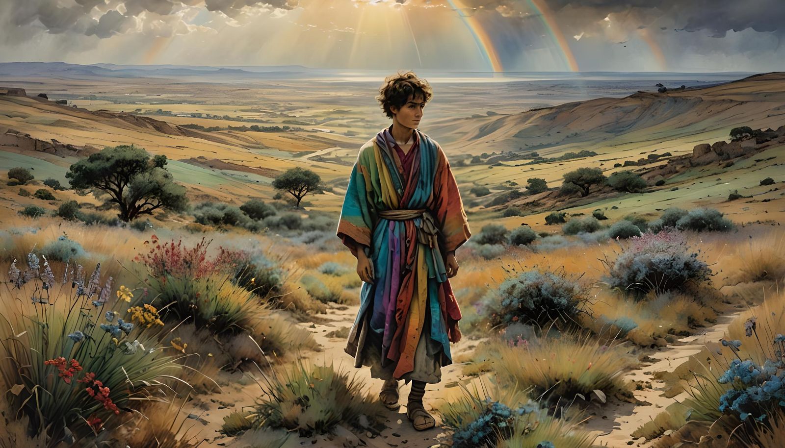 Boy in Rainbow Robe, Arthur Rackham Style