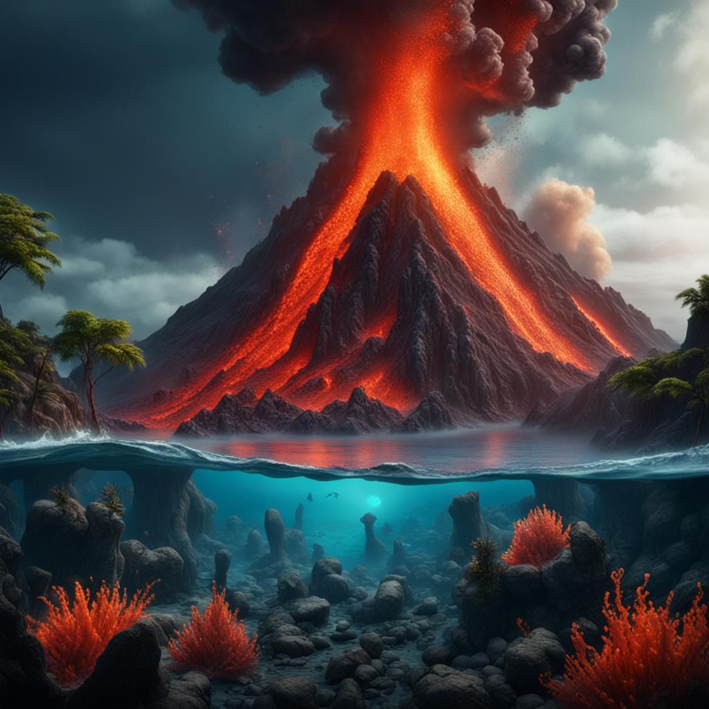 Underwater Volcanic Eruption: Fantastical Matte Painting