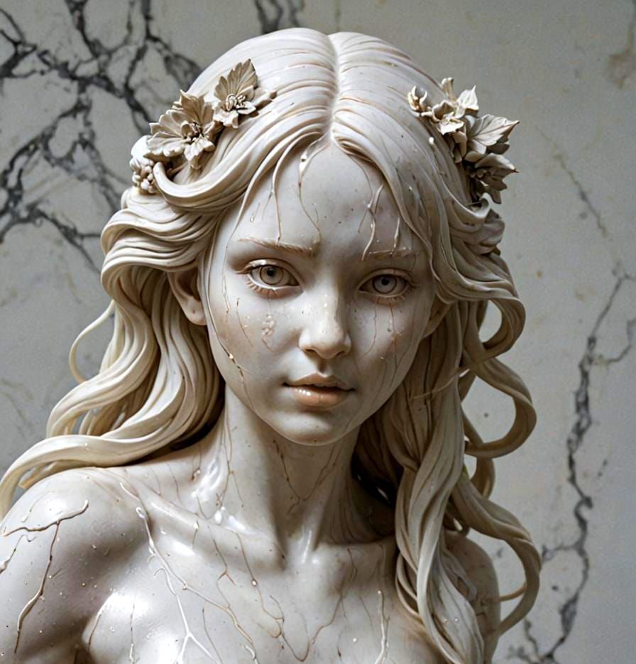 Marble Nymph Sculpture in Hyperrealistic Style