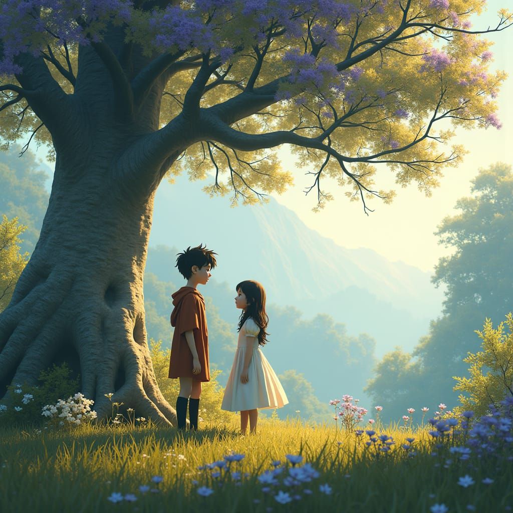 Children at Forest Edge in Fantastical Realism