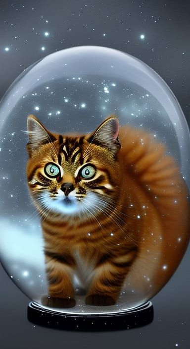 Ginger Kitten in Snow Globe: Digital Painting
