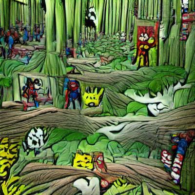 Dynamic Forest Scene in Comic Book Style
