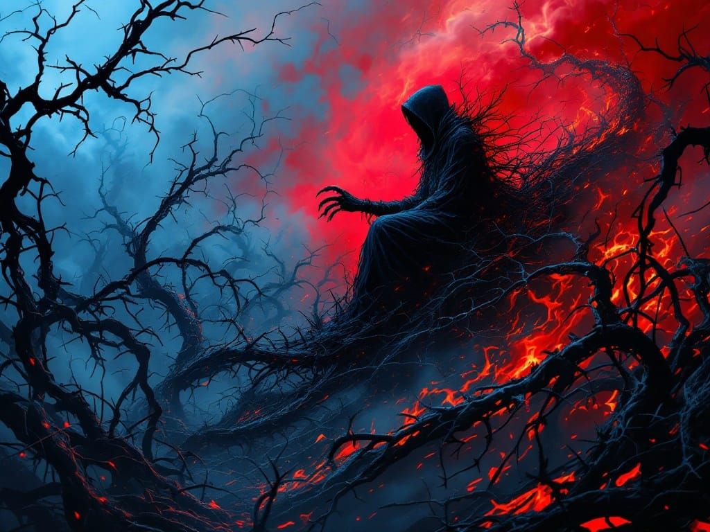 Dark Silhouette Rider in Fiery Vortex Wire Art