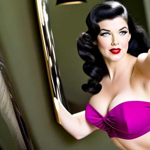 Bettie Page Reflected in Antique Mirror
