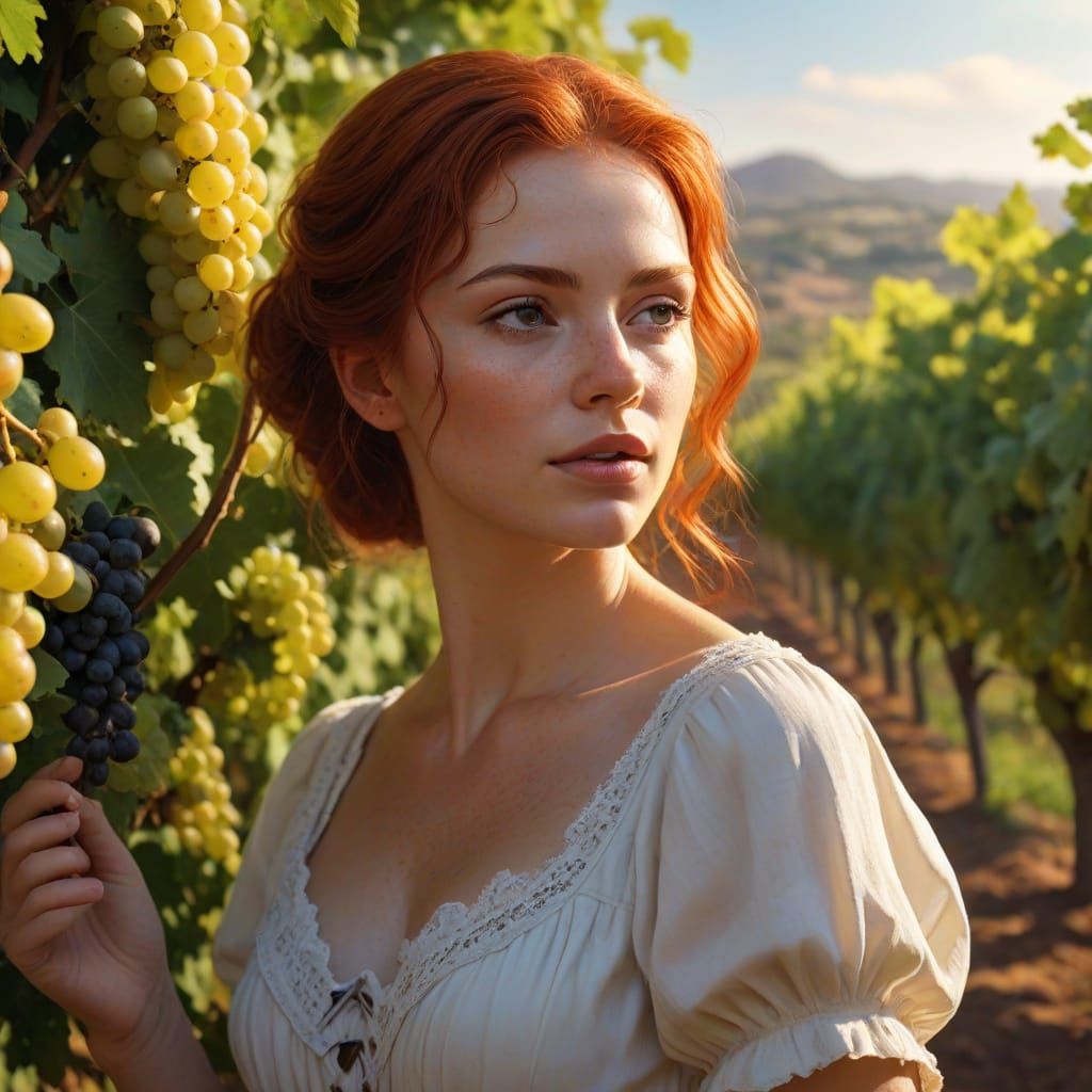 French Vineyard Maiden in Splendid Silhouette