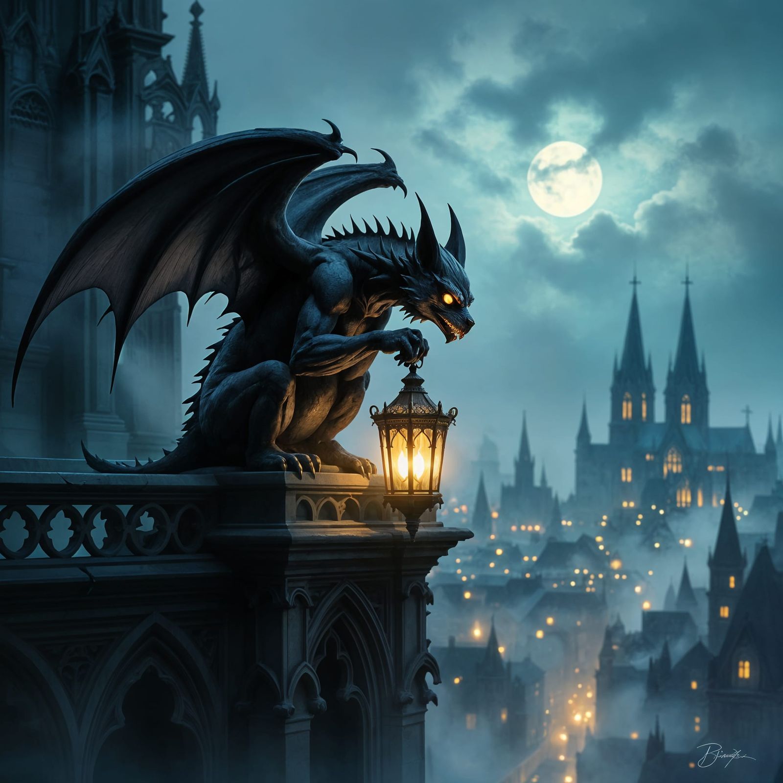 Gothic Gargoyle Guardian in Dark Fantasy Style