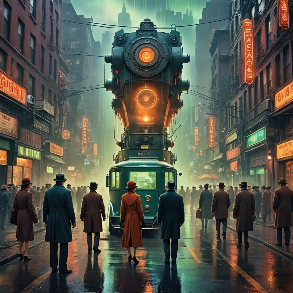 Time Machine in 1930s Cityscape