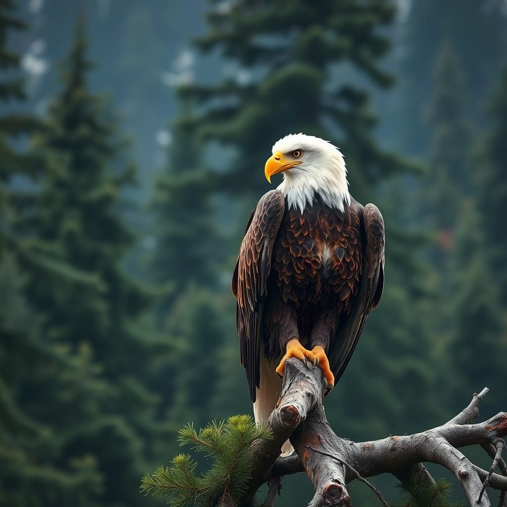 Hyperrealistic Bald Eagle in Pacific Northwest Setting