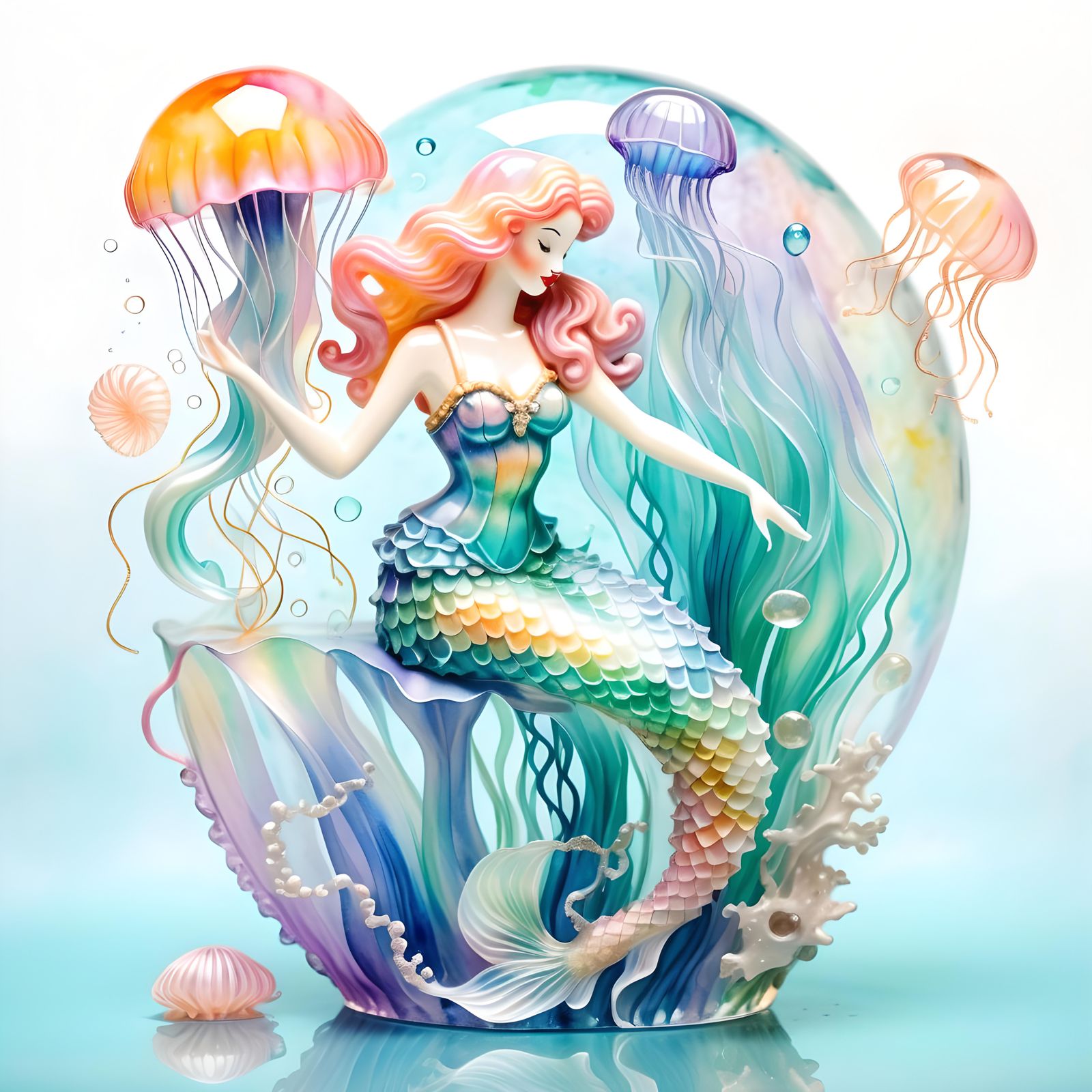 Jelly Sculpture of Mermaid and Jellyfish in Pastel Colors