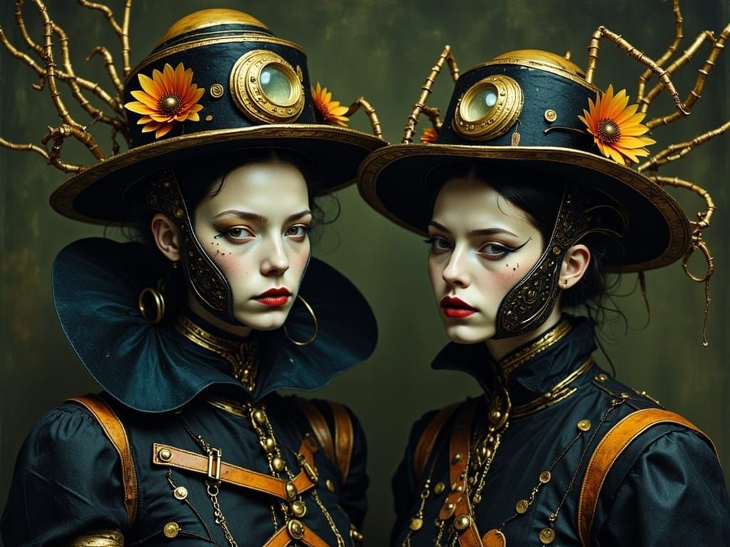 Steampunk Cult Portrait with Ornate Hats