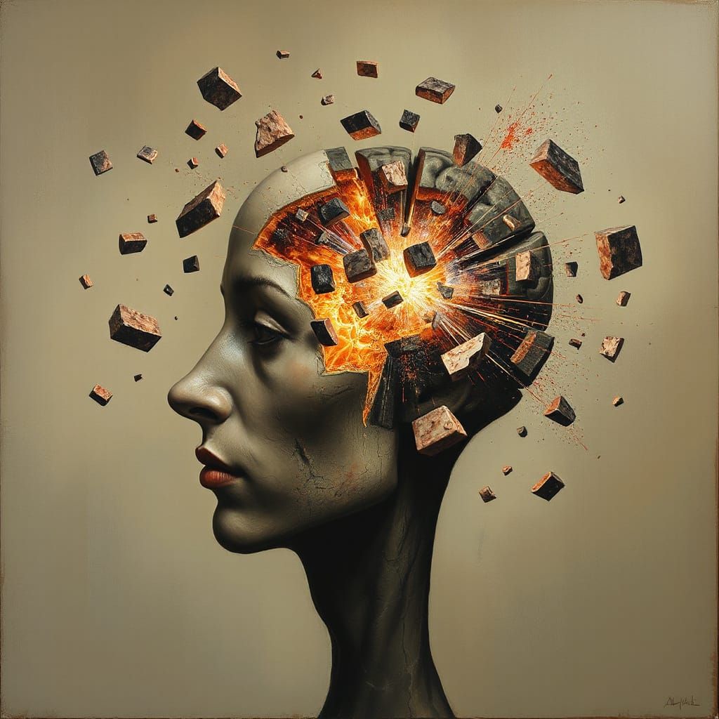 Surrealist Oil Painting of Concussion Aftermath