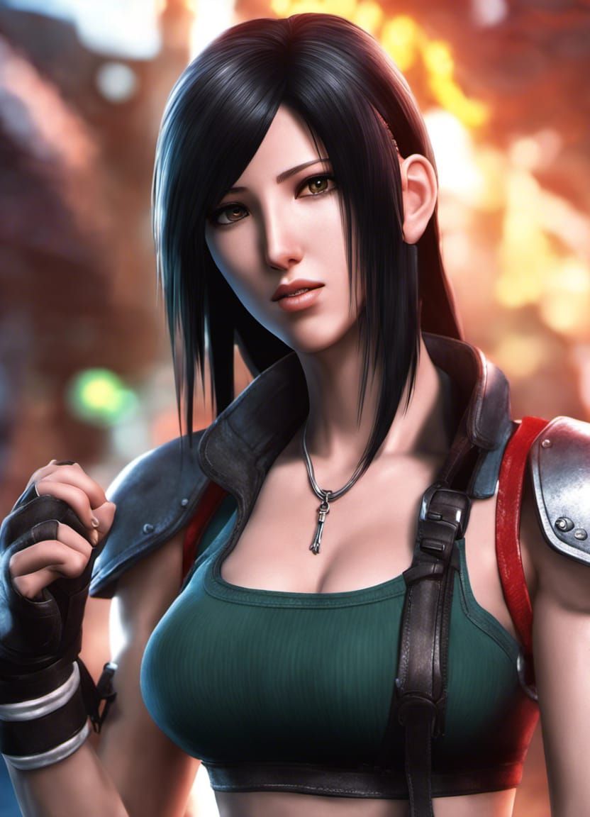 Hyperrealistic Tifa Lockhart Splash Art Portrait