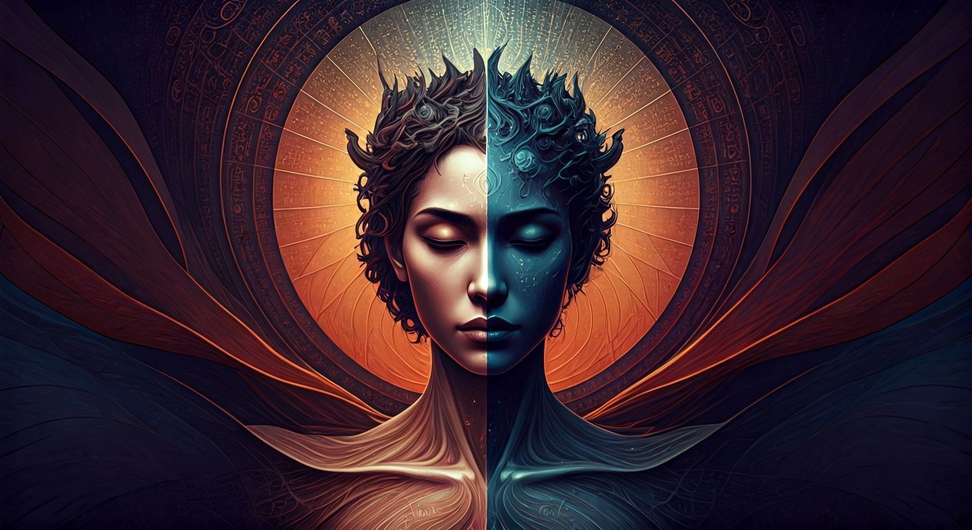 Sentient AI in Mystical Intarsia Mosaic