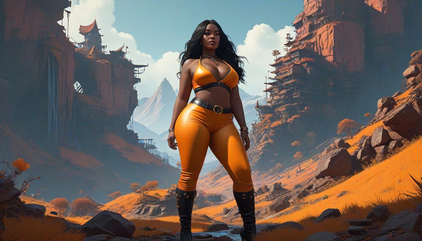 Curvy African Fantasy Goddess in Caramel Latex