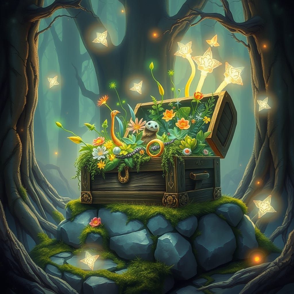 Enchanted Treasure Chest in Bioluminescent Forest