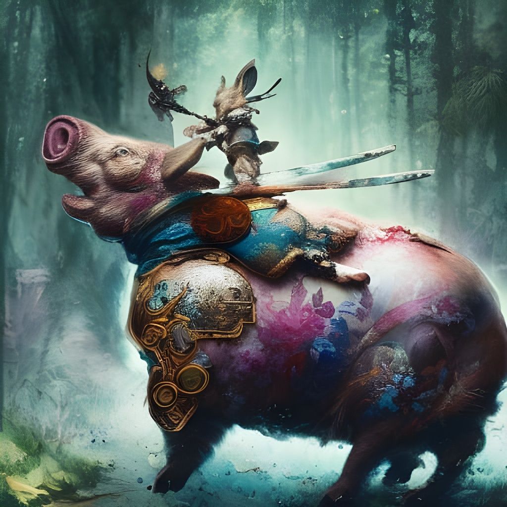 Mouse riding ornate pig
