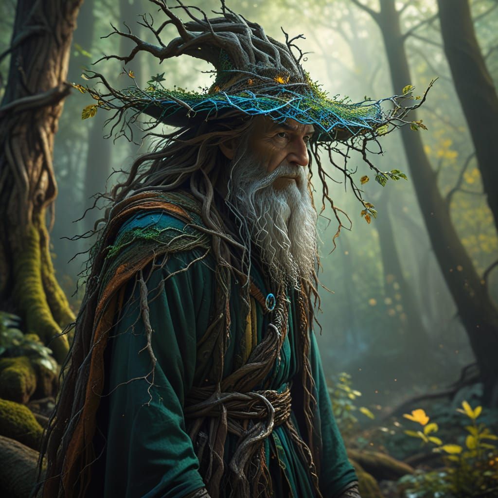 Whimsical Nature Wizard in Vibrant Oil Painting