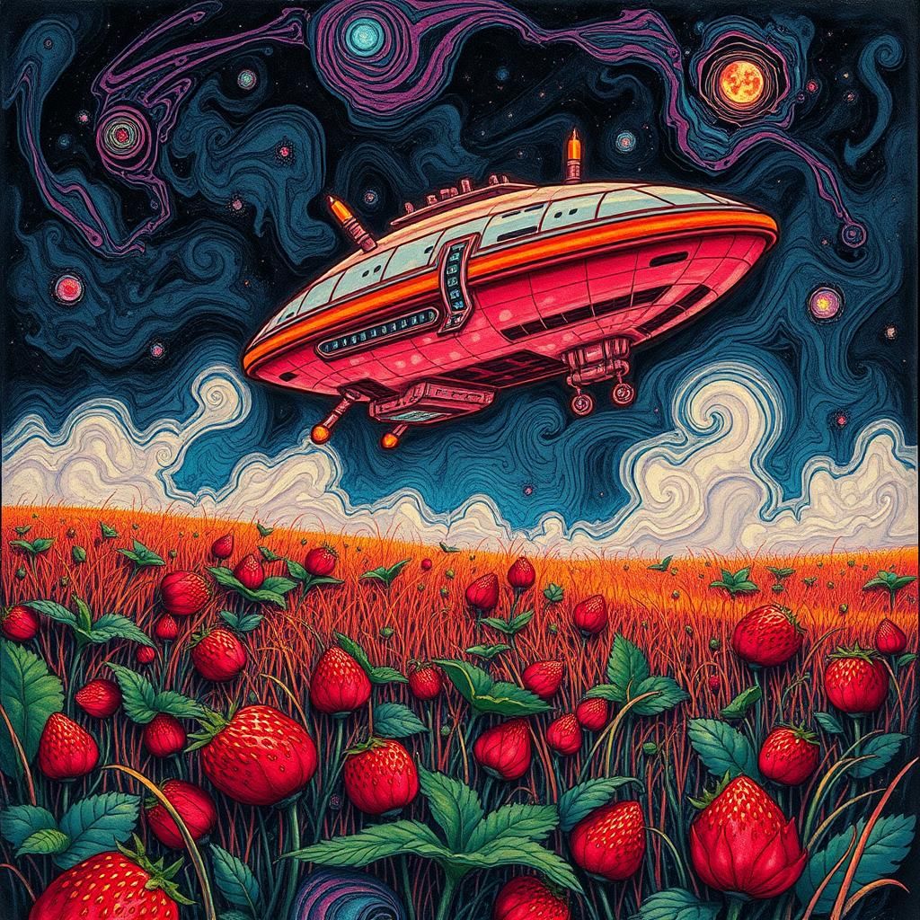 Cow Spaceship Descends on Strawberry Field