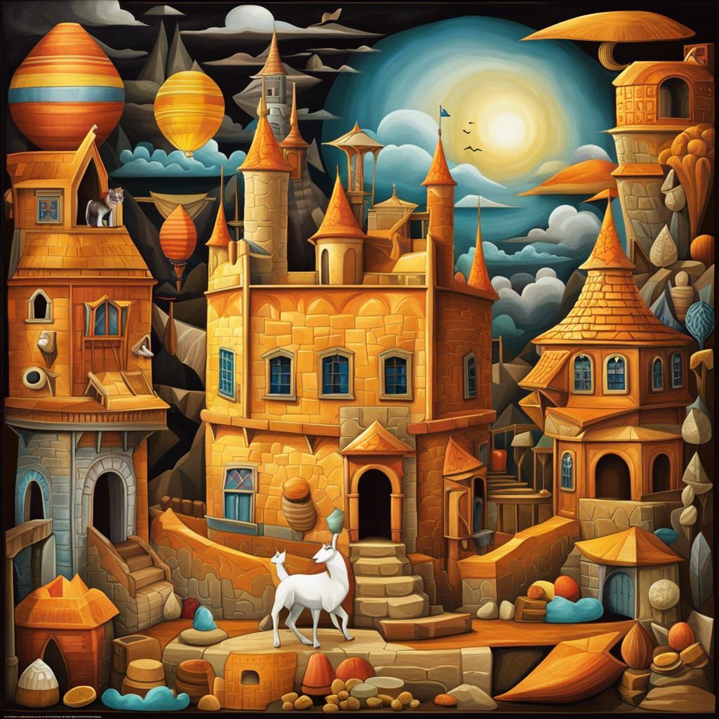 Cyberpunk Collage of 'C' Objects, Cel-Shaded Style