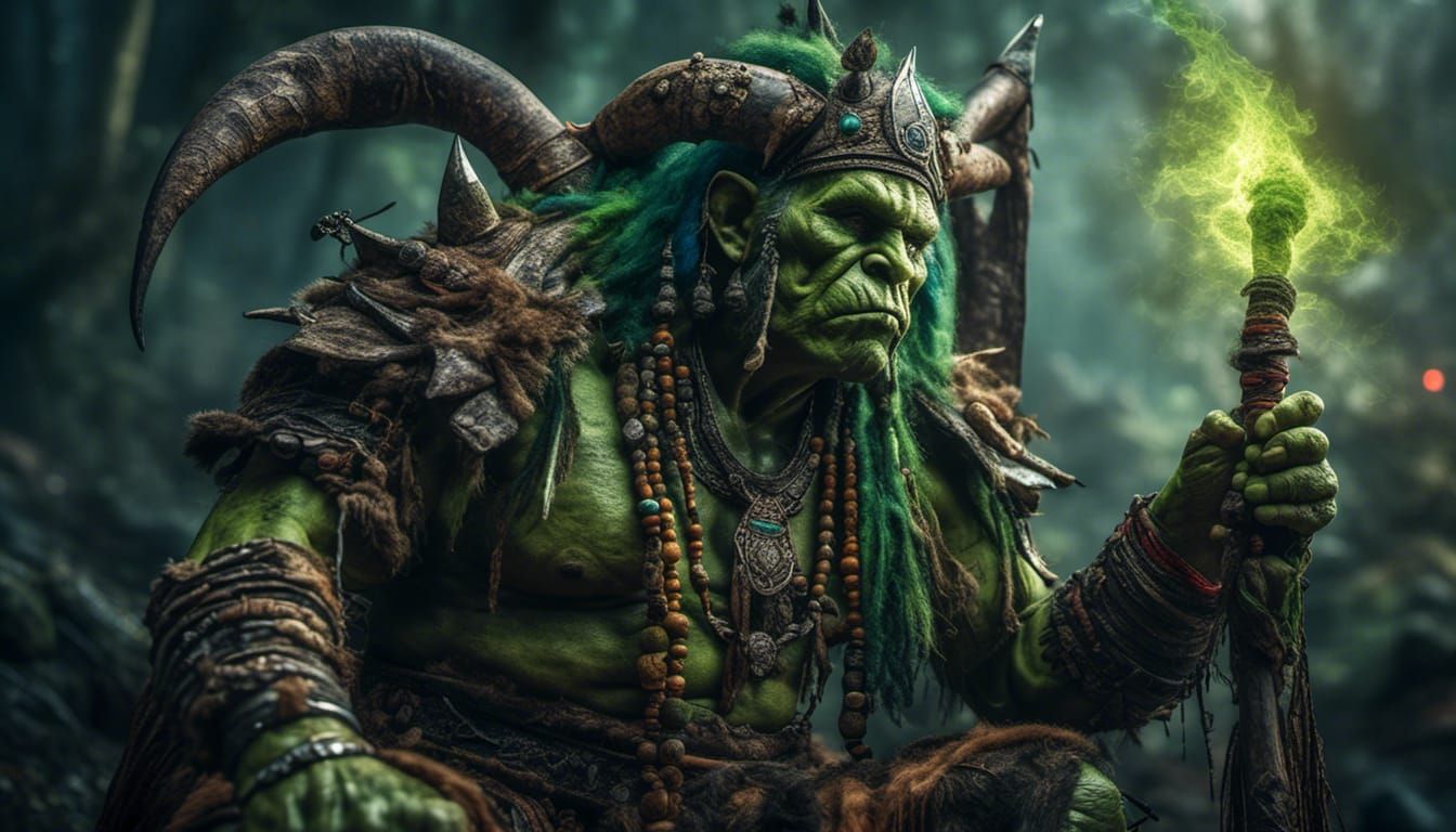 Hyperrealistic Orc Shaman Conjuring Magic