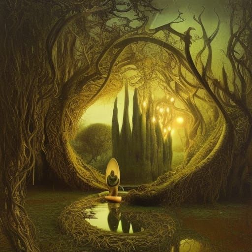 Hyperdetailed Fantasy Landscape with Unique Flora