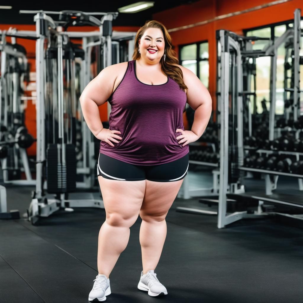 Plus-Size Woman Smiling in High School Gym