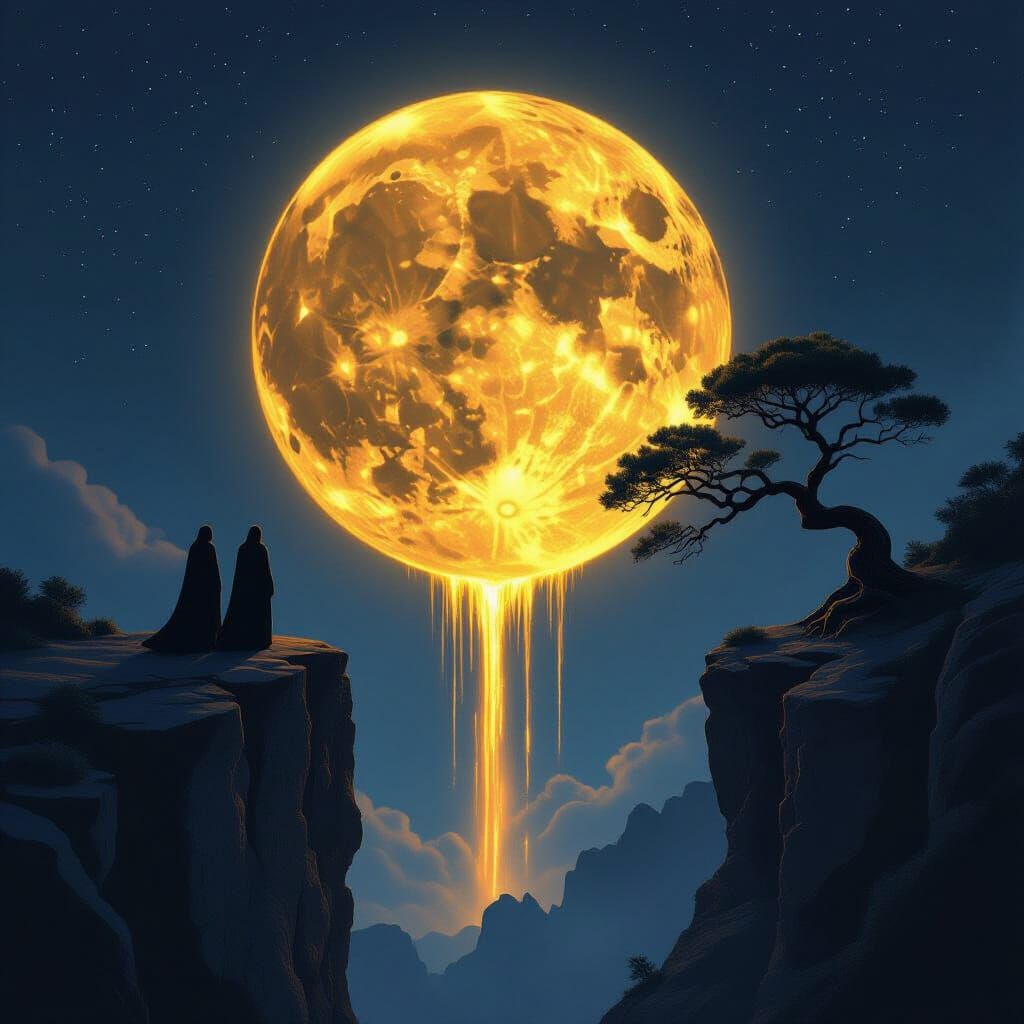 Shadowy Figures Watch Fiery Moon Cascade Gold