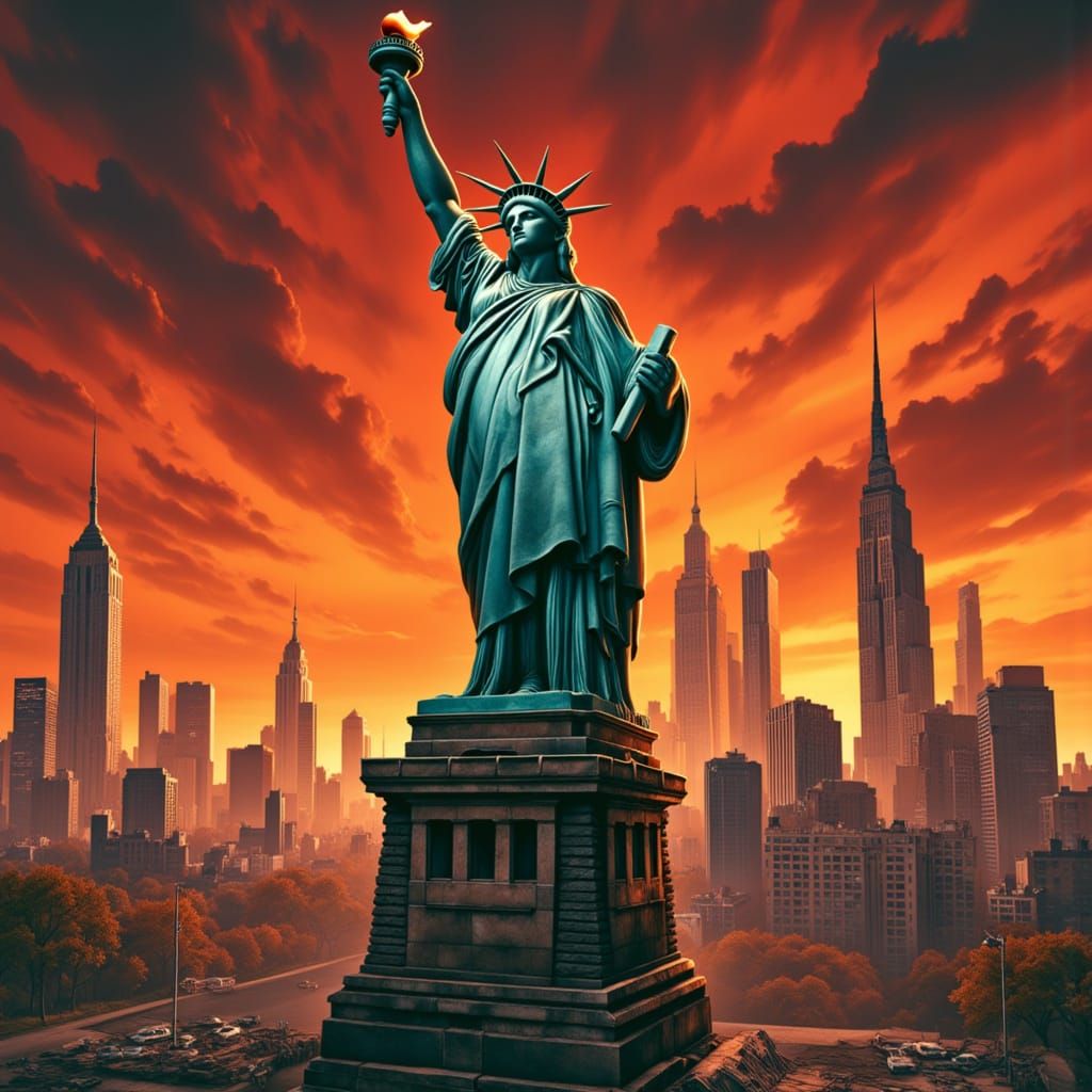 Cyberpunk Statue of Liberty Dominates Futuristic New York Ch...