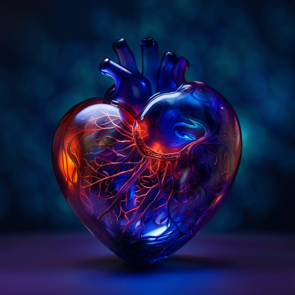 Intricate Glass Heart with Glowing Tendrils