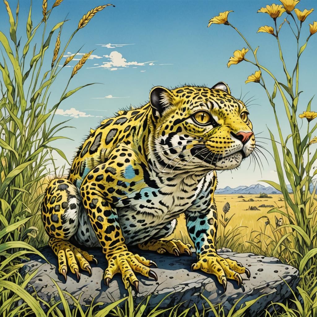 Frog-Leopard Monster Hybrid in Pen and Ink