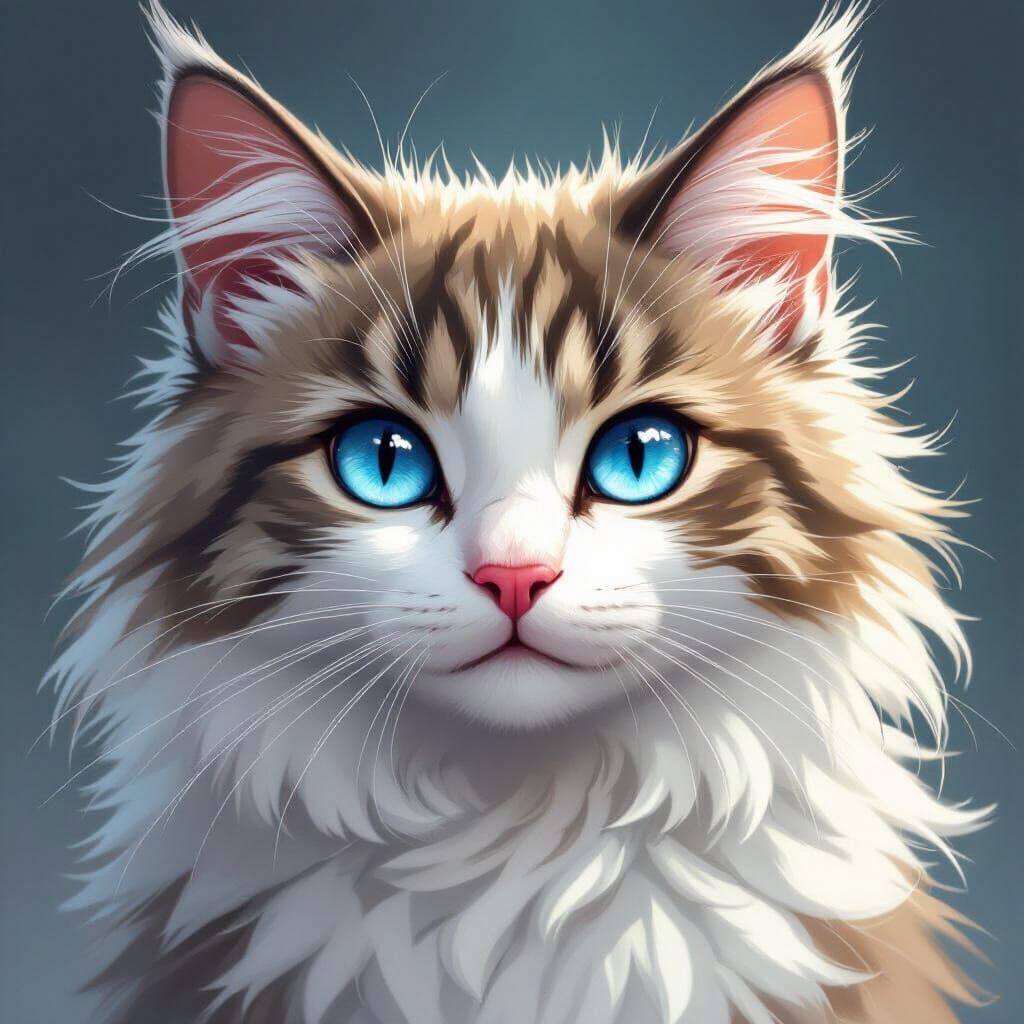 Warrior Cat with Blue Eyes in Digital Art Style