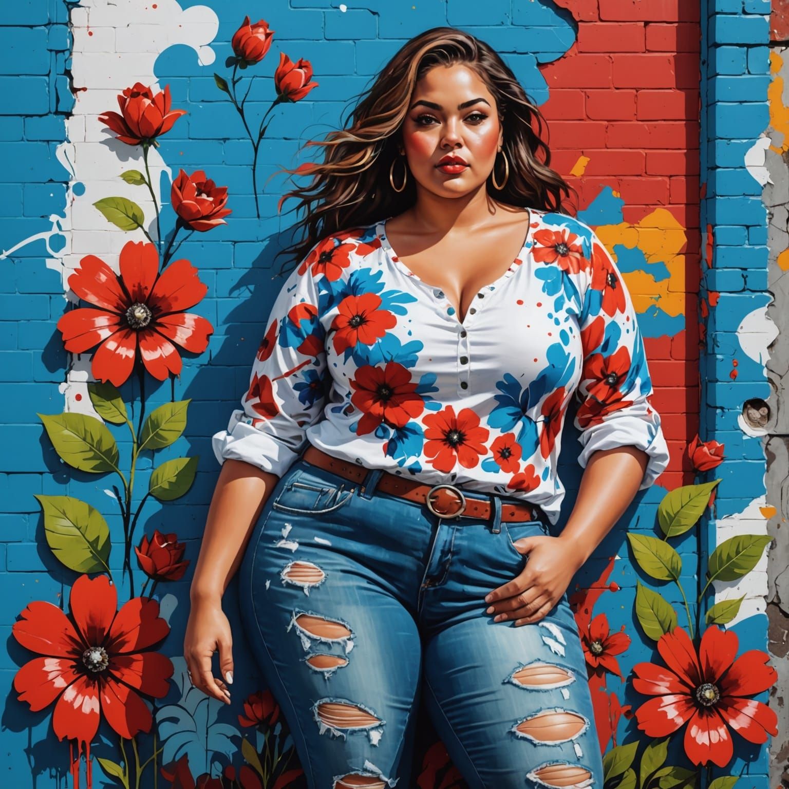 Vibrant Digital Art: Curvy Woman in Urban Setting