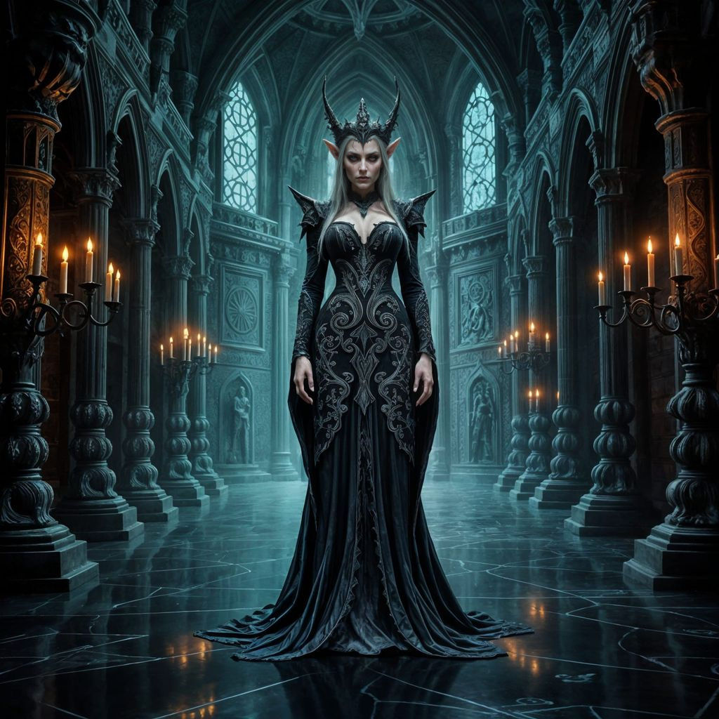 Dark Elven Queen in a Haunting Necrotic Castle